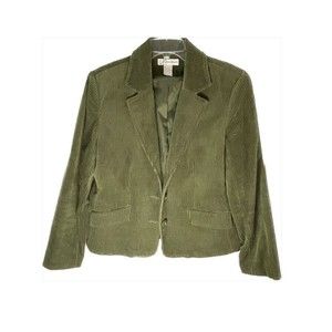 Dressbarn Jacket Womens Large Green Corduory Button Up Blazer Pockets Lined